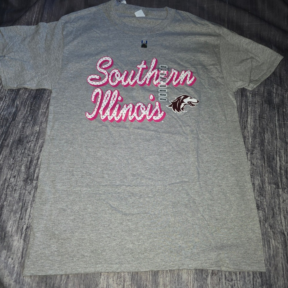 Hanes Southern Illinois Salukis Graphic T-Shirt‎ Gray Pink Medium NEW
